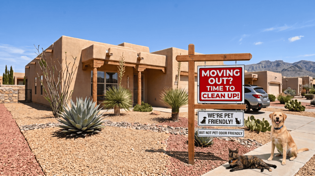 Move-out carpet cleaning El Paso yard sign for pet-friendly rental