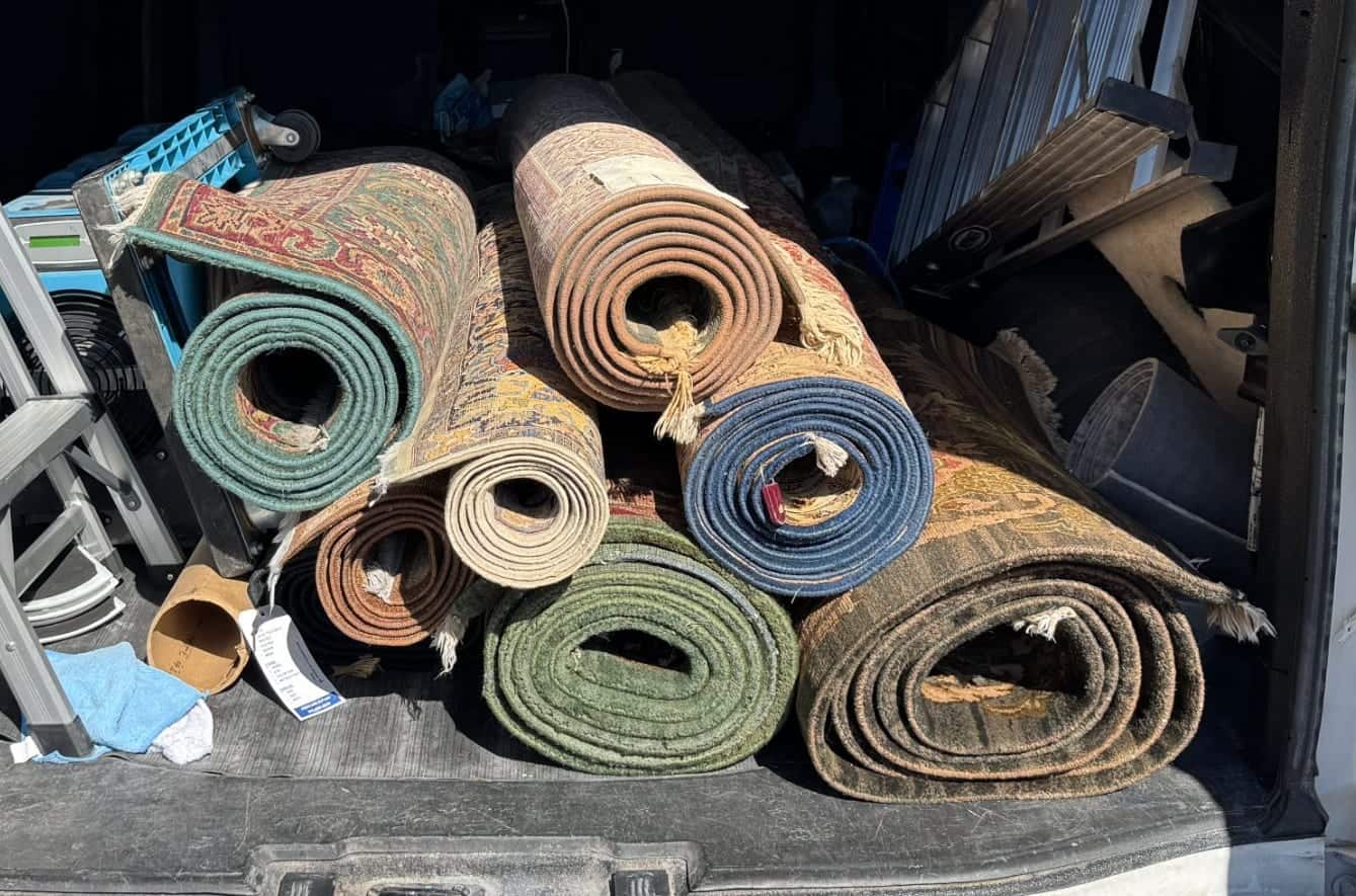 Rug Cleaning Pick Up and Delivery El Paso: rugs loaded in the FiberCare van for washing at our plant
